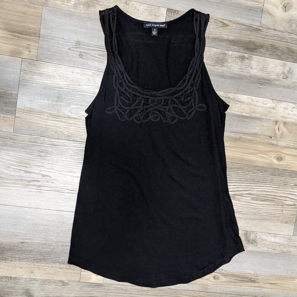 Black Tank Top with Decoration,  Women's M, saint tropez west